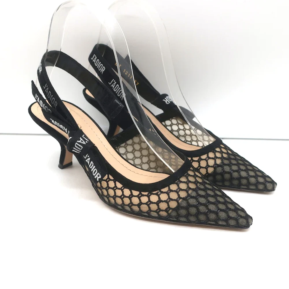 Escarpins Christian Dior J'Adior Slingback en maille noire et daim taille 37
