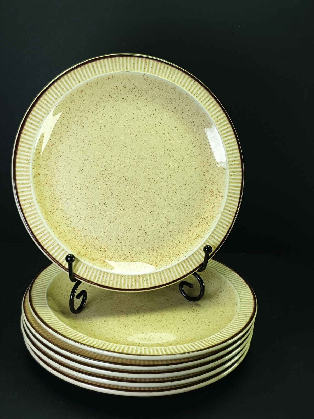 "Platos de postre de ensalada lateral de cerámica marrón mostaza vintage de 7"