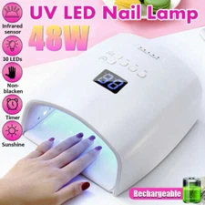White 48W Cordless Wireless Rechargeable LED/UV Nail Lamp Gel Polish Nail Dryer