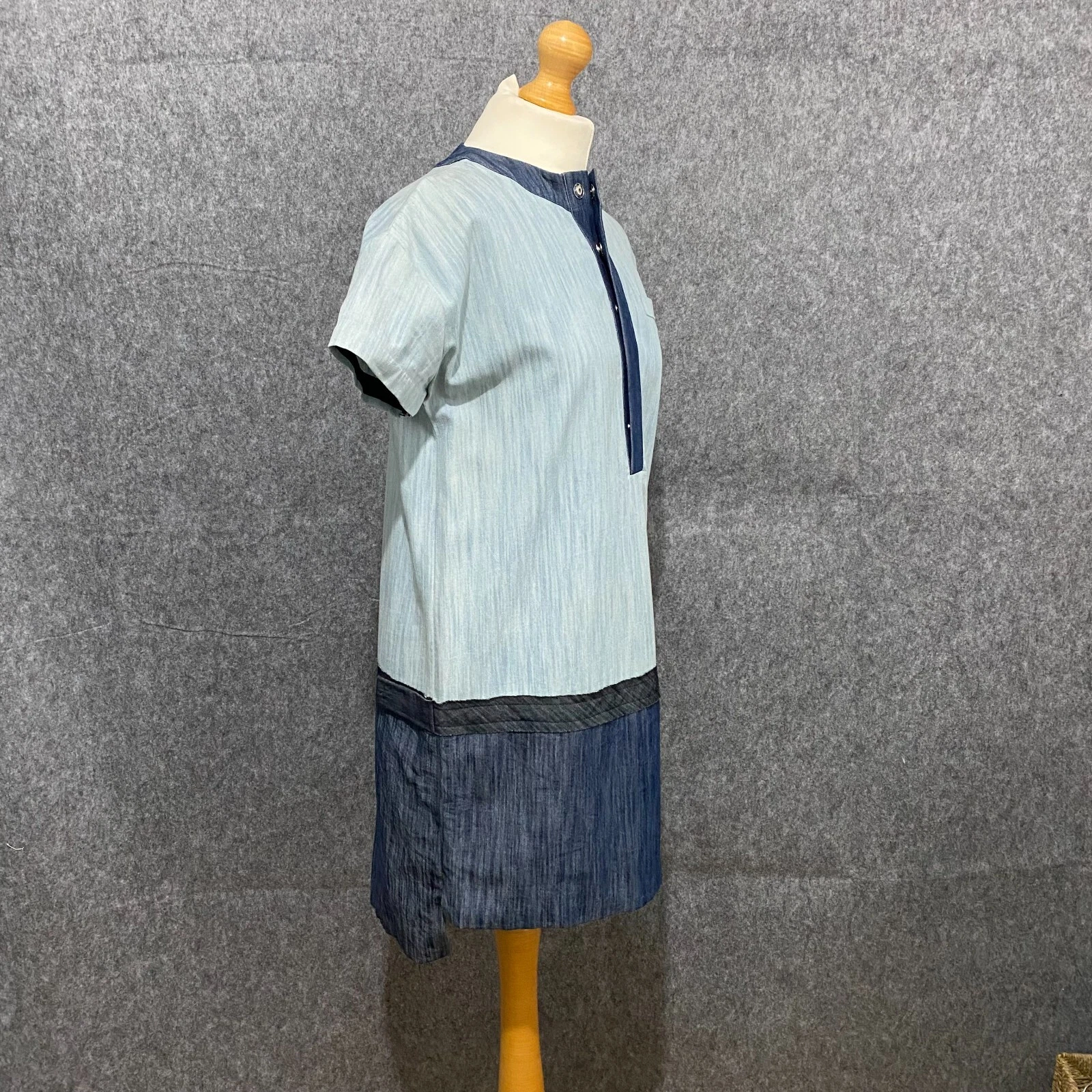 Mini Abito Tunica Dsquared2 Taglia 14 Denim Chambray EU 42 Cotone Blu Colorblock