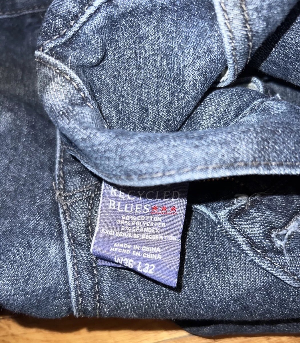 Recycled Blues Jeans 36 x 32 Slim Fit Dark Faded Wash