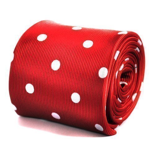 Frederick Thomas Designer Mens Tie - Bright Red - Polka Dot Spotted Wedding