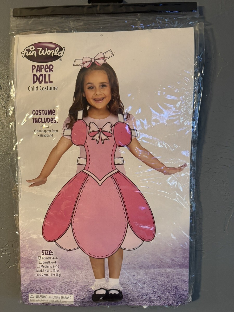 Fun World Child's Paper Doll Costume Pink Size 4-6 Halloween New