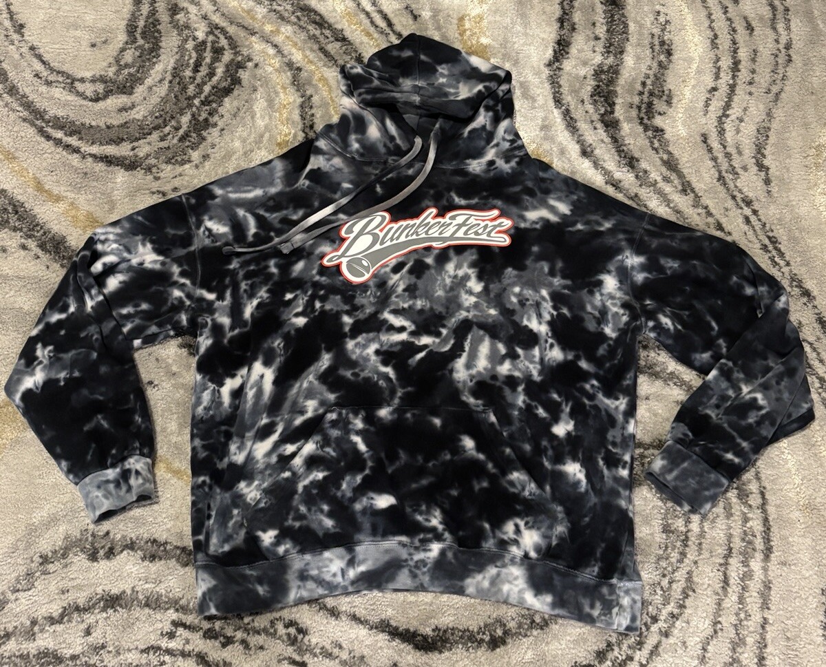 Color Tone Vintage Y2K Tie Dye Hoodie Grey White Bunkerfest Mens 