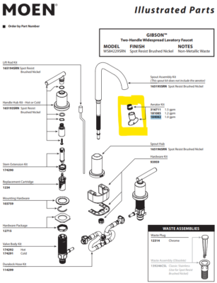 ☆ Creative Garage Parts Moen 184082 Aerator Kit 1.0 gpm for GIBSON Two-Handle Widespread