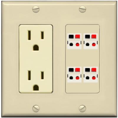 RiteAV 4 Port Speaker Wire Plug Jack Wall Plate - Outlet [Ivory/Ivory]
