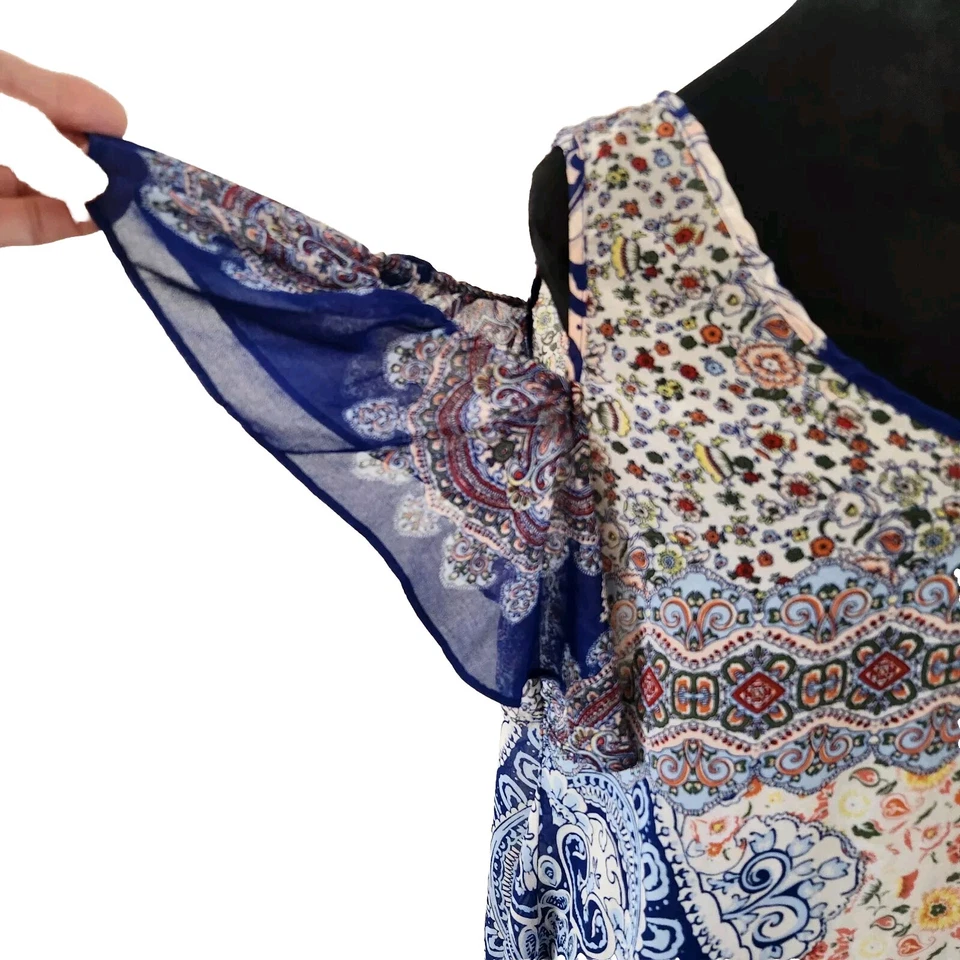 Vestido New Direction Paisley Azul Caftán Geométrico Gasa Boho Transparente Moomoo Talla L Foto 3 de 4