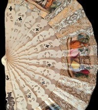 Fine Antique Late 19th MUSEUM Quality European Hand Painted Carved Fan Ca 1890
