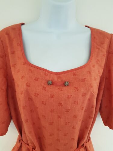 Vintage Shirt Blouse Floral Linen Cotton Blend Coral Size 14 Bavarian Oktoberfes - Picture 3 of 17