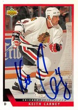Keith Carney autographed Hockey Card (Chicago Blackhawks) 1994 Upper Deck #516