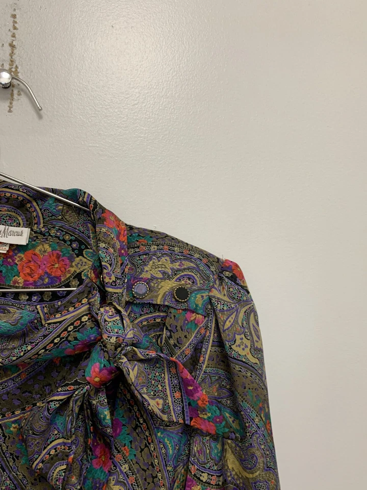 Vestido Grande Estampado Paisley Hecho en Unión Vintage Neiman Marcus Años 70 80 Foto 4 de 4