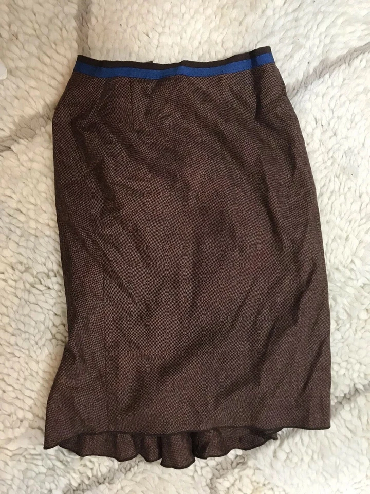 ETRO Wool Brown Printed Pencil Knee Length Skirt Flared Back Size 40 Italy / 4