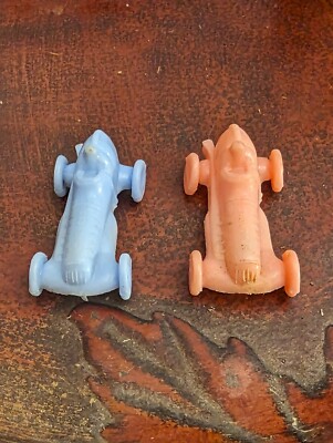 Two Vintage Hard Plastic Race Cars - Unbranded - Blue - Pink