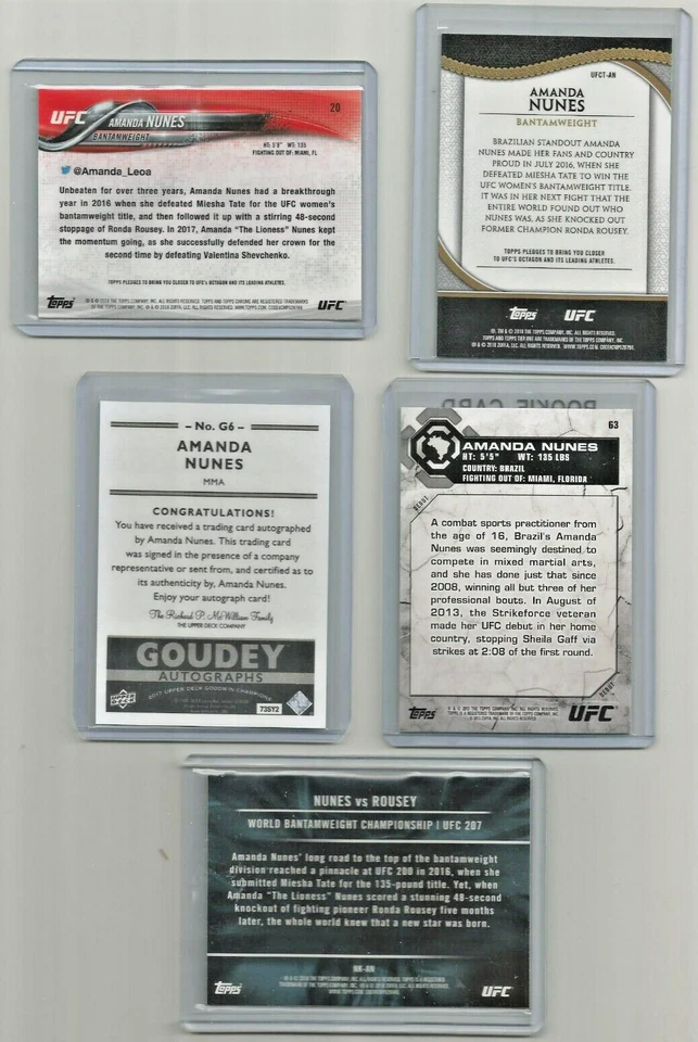 AMANDA NUNES AUTO ROOKIE LOT 5 BLOODLINES UD RC GOAT  LIONESS 2013 - Image 2 of 2