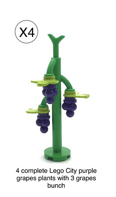 Lego 4 Complete City Mini Figures Purple Grapes Stalk Plants With 3 Bunch Grape
