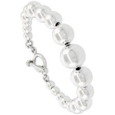 925 Sterling Silver Graduated Ball Bracelet 5mm-12mm Rhodium Finish, 7.75" Long