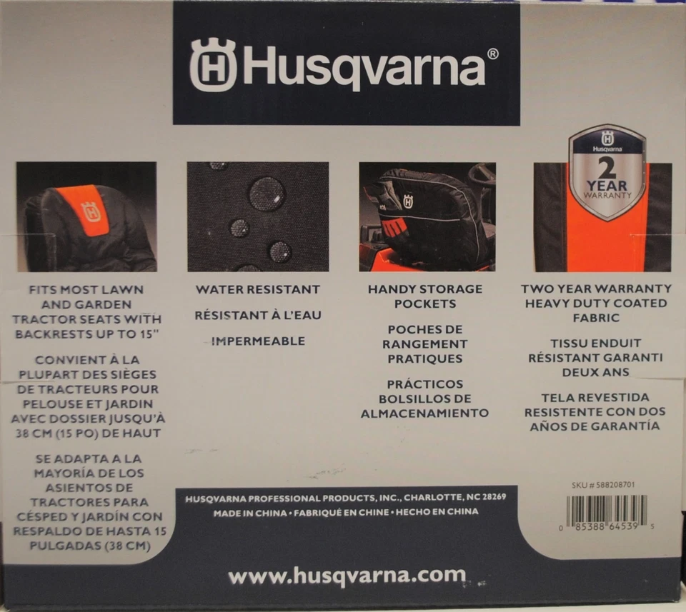  OEM Husqvarna Riding Lawn Mower Seat Cover 15" High Fits Most 588208701 - Image 3 of 3