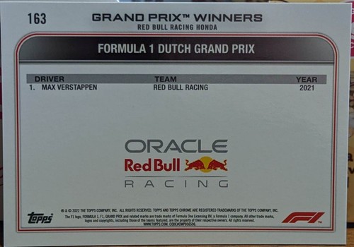 Topps Chrome 2022 Formula 1 Max Verstappen #163 - Picture 2 of 2