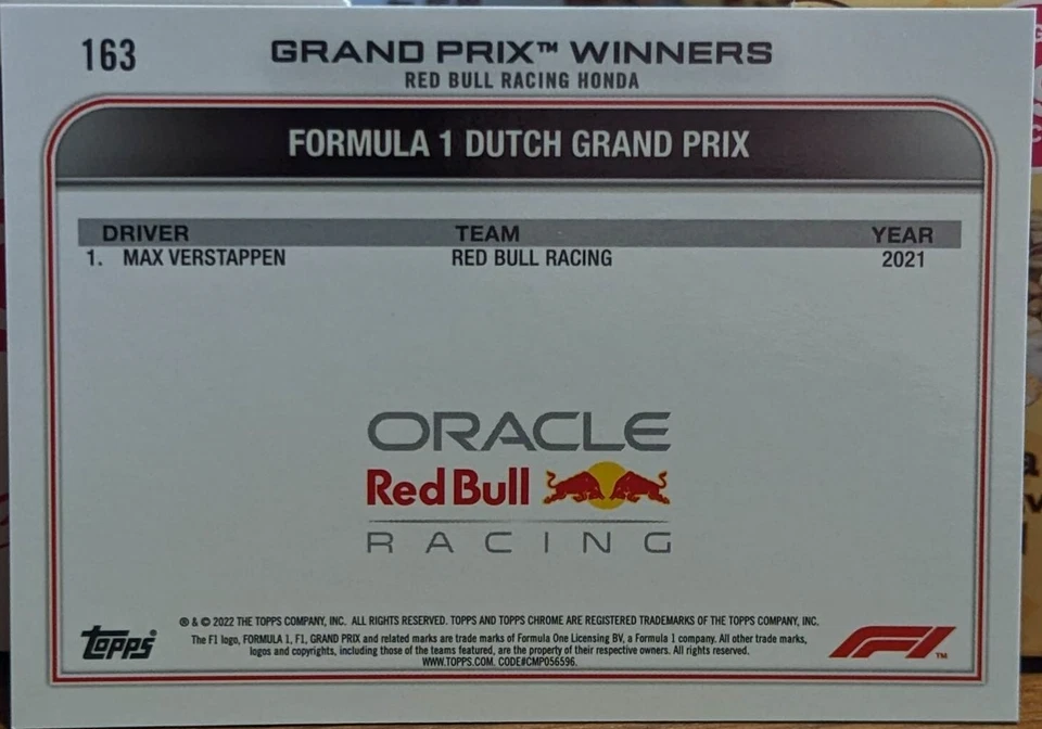 Topps Chrome 2022 Formula 1 Max Verstappen #163 - Image 2 of 2