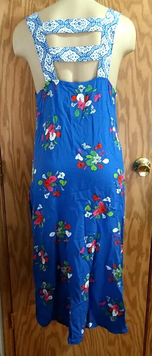 VETEMENTS prendisole donna M Matilda Jane perfettamente lucido blu floreale tasca floreale NUOVO