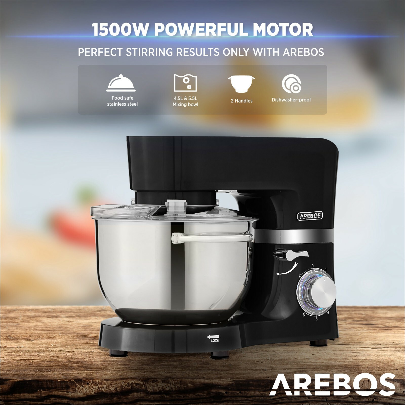 AREBOS Robot Da Cucina 1500W con 2 x Ciotole in Acciaio Inossidabile i 6 Gradini foto 4