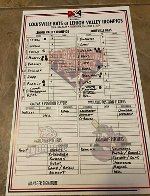 6-6-14 Louisville Bats v. Lehigh Valley IronPigs Dugout Lineup - Phillies - Reds