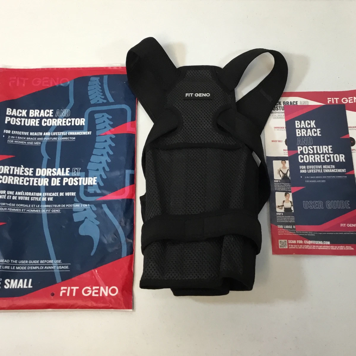 Fit Geno Unisex Black 2 In 1 Back Brace And Posture Corrector Size Small  Used