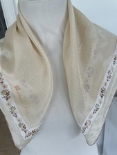 Anne Klein Silk Scarf for Robinson Golluber Beige and White with Flowers Vtg