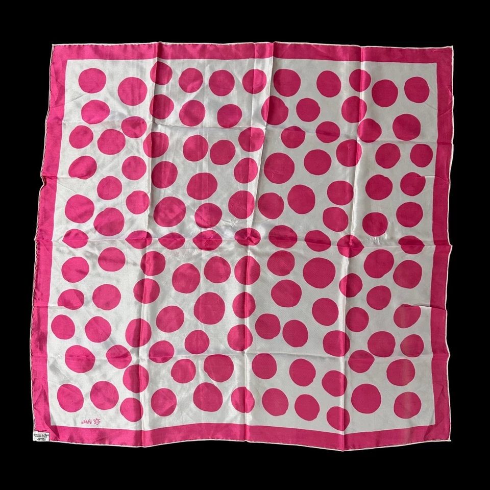 Vintage Vera Neumann Scarf Pink White Polka Dot Silk Blend Hand Roll Japan READ - Image 3 of 4