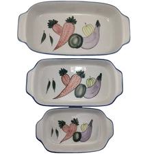 Hampton Direct Vintage Set of 3 Oblong Ceramic Nesting Baking Dishes Vegetables