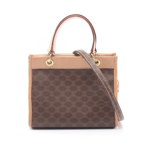 CELINE Macadam 2WAY Handbag Canvas Leather Brown Women Used Authentic