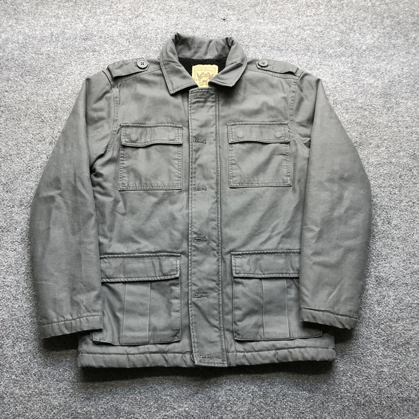 Red Camel Jacket Mens Medium Gray Canvas Military Full Zip Lined Padded Winter