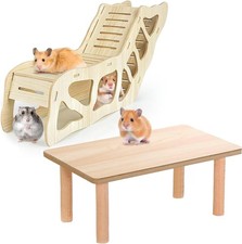 2-Piece Wooden Hamster Platform with Tunnel Ladder Hideout Cage Accessory