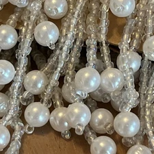 2 Yds Vtg White Bead Beaded Fringe Lamp Costume Drop Trim Tassel Salvag Decor