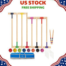 NEW 8 Player Croquet Set 32in Regulation 28in Wood Mallets Backyard Game Kit
