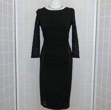 Phase Eight Dress UK 10 Black Bodycon Ruched Lace Panels Formal Party Cocktail