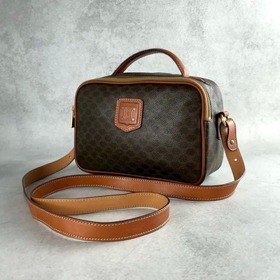 Celine Vintage Macadam Vanity Handbag Shoulder Trionf  Brown Italy Made Auth