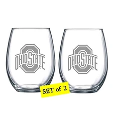 RFSJ Ohio State Buckeyes Etched Satin Frost Logo Wine or Beverage Glass Set of 2