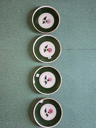 Stangl Pottery Scottish Thistle Dessert Plate / Saucer 6 3/8" Green and Pink 56L