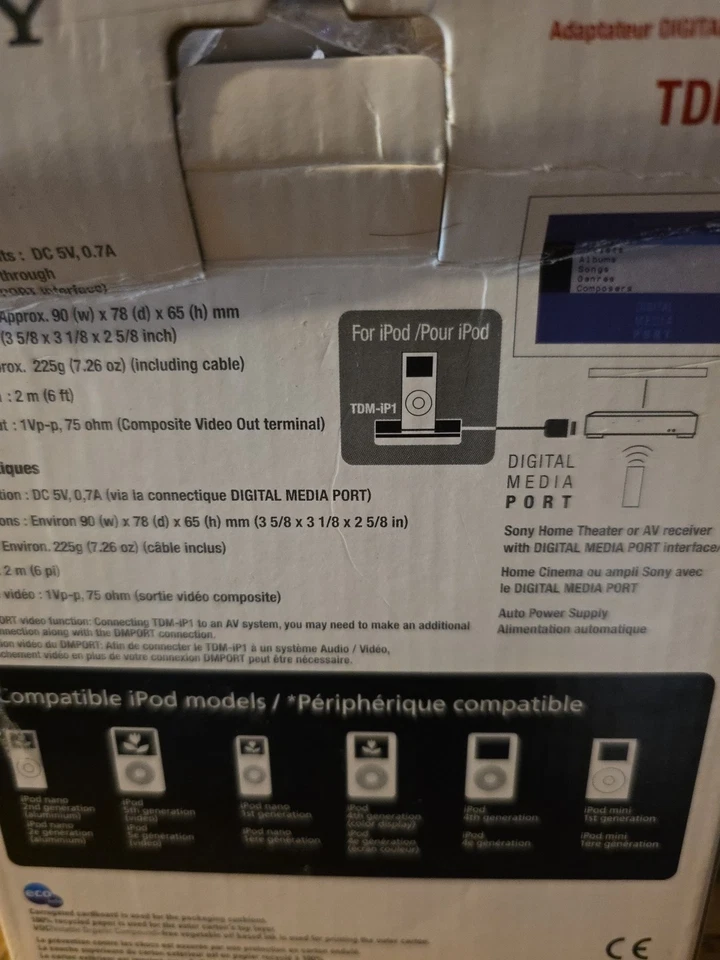 Puerto de medios digitales Sony TDM-iP1 para iPod - Nueva caja abierta Foto 2 de 2