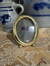 Vintage Brass Oval Picture Photo Frame 2.75x3.25” Easel Back Cottage Farm