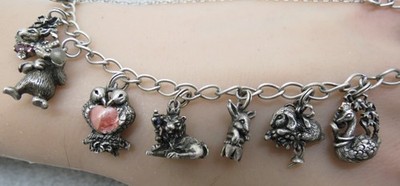 Vtg Charm Bracelet Sterling Silver 34.53 Grams 7'' Signed  Animals Cat Owl Possum