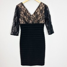 Adrianna Papell Floral Lace Bandage Dress Black Glam Luxe Party Size 4 Women's