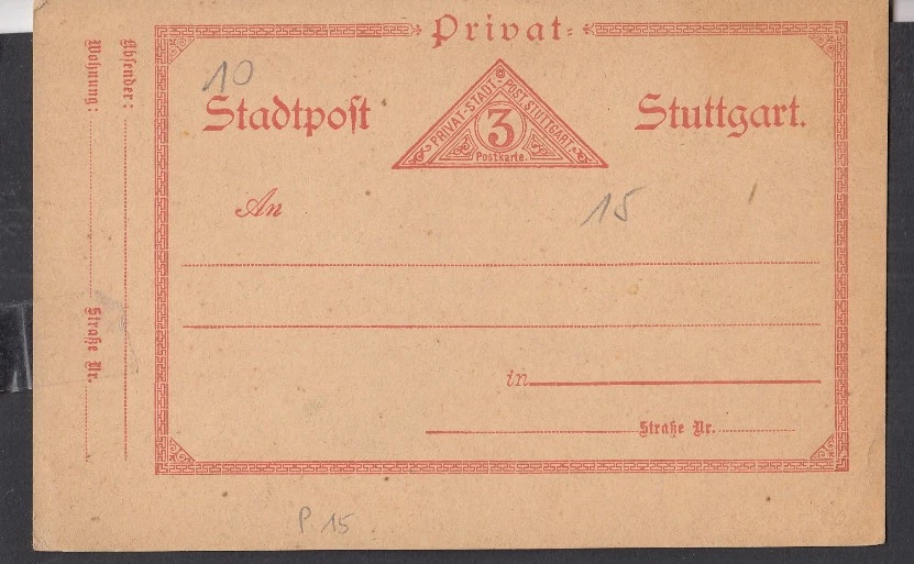 GE004/ Privatpost Stuttgart Ganzsache 15 * - Bild 1 von 1
