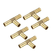 5 Pcs 3/8" 10mm Brass Barb Hose Fitting Tee T 3 Way Fuel Pipe Barbed Connector 