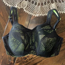 Panache Sport Bra 5021c US 36G UK 36F Black Chartreuse UW Convertible Racerback