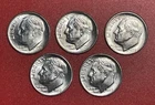 Lot of Five (5) 1959 D Silver Roosevelt Dimes, Choice to Gem Uncirculated.