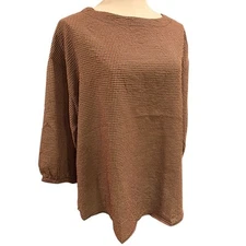 XL Shein Womens Pullover Blouse Shirt Brown Black Check