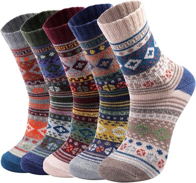 Wool Socks for Women - 5 Pairs Soft Cozy Knit Winter 5 Multicolor 
