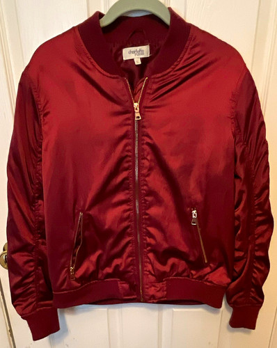 Charlotte Russe Burgundy Bomber Jacket Zip Front Pockets Long Sleeve Women’s L